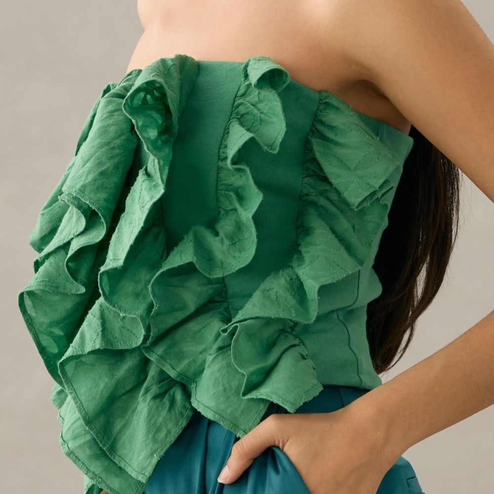 NWT  By Anthropologie Strapless Ruffle Top Large - Picture 3 of 6